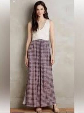 Maeve Anthropologie Geometric Faux Wrap Bodice Maxi Dress Sz S